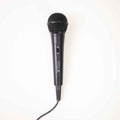 Top-down view of black Bull Audio BA-10 Wired Microphone with ON/OFF switch and attached cable.