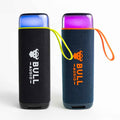 Bull Audio Duo Drift Bundle: black and blue portable speakers with blue/purple lights and straps.