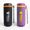 Bull Audio Duo Twist Bundle: Black and purple speakers with orange and yellow bands.